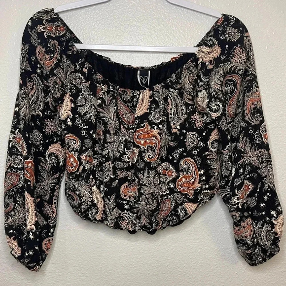 ☀️Windsor Free Sprit Off Shoulder Paisley Crop Top - Picture 2 of 9
